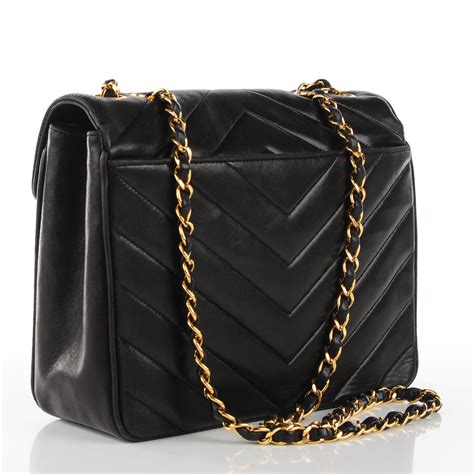 chanel surpique chevron quilted single flap black lambskin shw